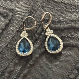 Sterling silver Blue sapphire and Silver Teardrop Earrings
